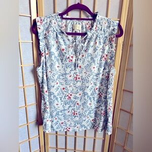 MELLODAY Smocked Ruffled Blue and Red Blouse